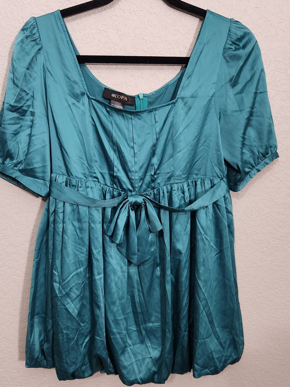 Kopa Teal Satin Tie-Front Mini Dress